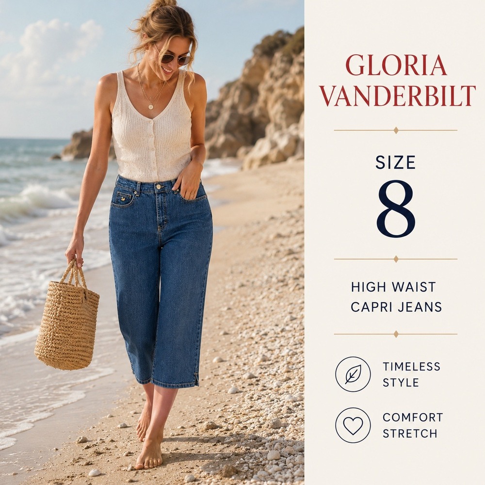 Gloria Vanderbilt Cropped Capri Jeans Womens 8 Blue Solid Straight High Rise Mom